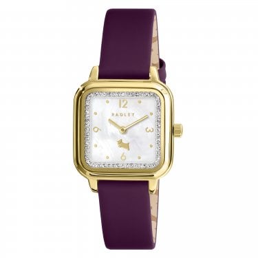Radley Mother of Pearl Square Dial Deep Purple Leather Strap Watch