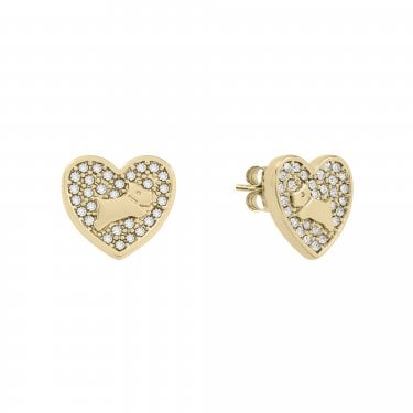 Radley Pavé Stone Heart Gold Tone Stud Earrings 1 x 1.1cm