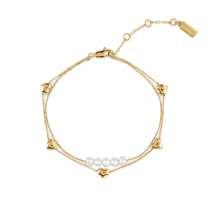 Radley  Pearl & Heart Double Strand Gold Tone Bracelet 16.5cm + 3cm