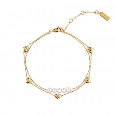 Radley Pearl & Heart Double Strand Gold Tone Bracelet 16.5cm + 3cm