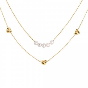 Radley Pearl & Heart Double Strand Gold Tone Necklace 45cm