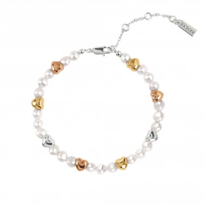 Radley  Pearl & Two Tone Heart Alternating Bracelet 16.5cm + 3cm