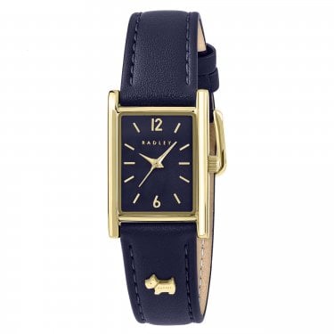 Radley Rectangle Blue Dial Blue Leather Strap Watch 
