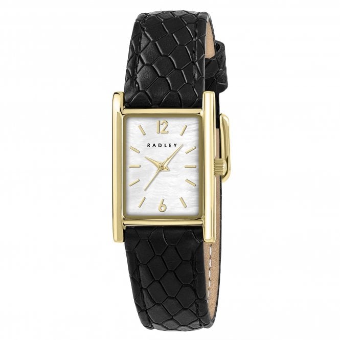 Radley  Rectangle Mother of Pearl Dial Black Leather Strap Watch