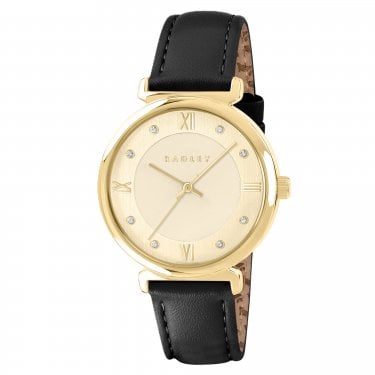 Radley Roman Crescent Champagne Dial Black Leather Strap Watch