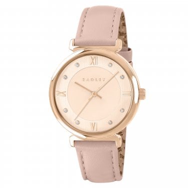 Radley Roman Crescent Rose Dial Pink Leather Strap Watch