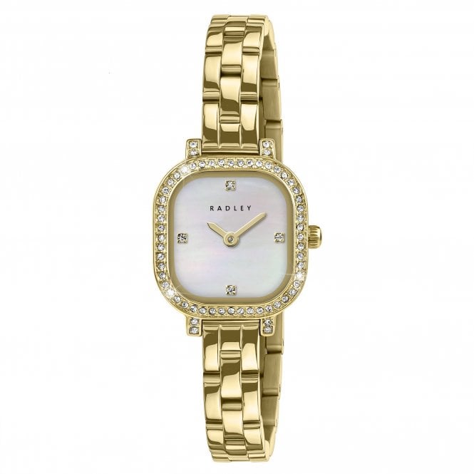 Radley  Square Mother of Pearl Dial Crystal Set Gold Tone Stainless Steel Watch