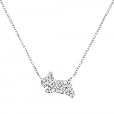 Radley Sterling Silver CZ Jumping Dog Necklace 41cm + 5cm