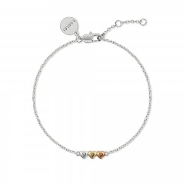Radley Street Three Heart Sterling Silver Tri Tone Bracelet 21cm + 3cm 