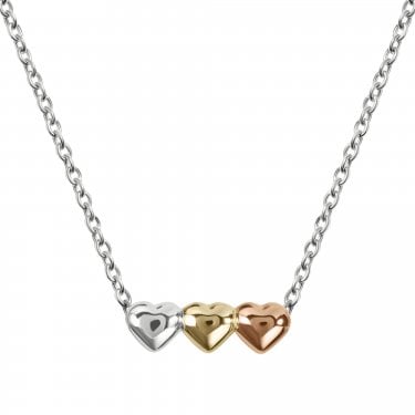Radley Street Three Heart Sterling Silver Tri Tone Necklace 46cm