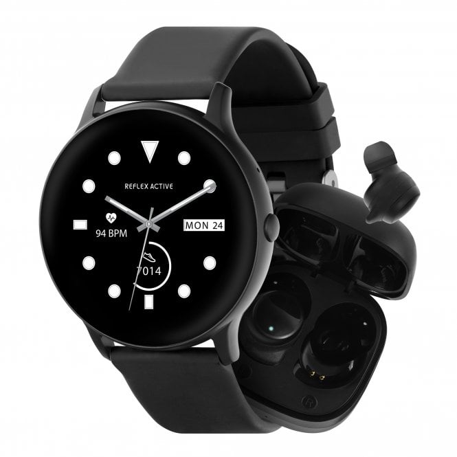 Reflex Active  Series 36 Unisex Black Bluetooth Smartwatch & Wireless Earbuds Set