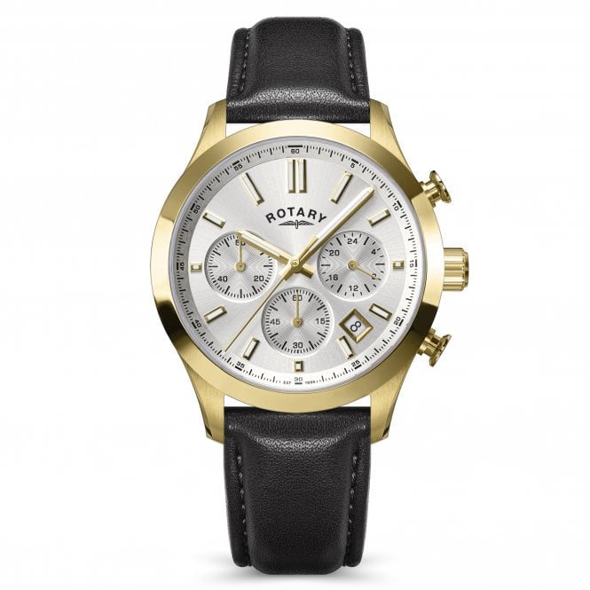 Rotary  Gents Heritage Chronograph Silver Dial Black Leather Strap Watch