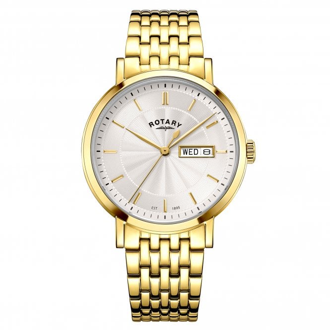 Rotary  Gents Heritage White Dial Gold Tone Stainless Steel Watch