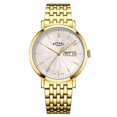 Rotary Gents Heritage White Dial Gold Tone Stainless Steel Watch