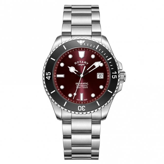 Rotary  Gents Seamatic Red Dial Stainless Steel Automatic Watch