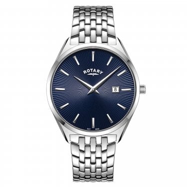 Rotary Gents Ultra Slim Blue Dial Stainless Steel Watch
