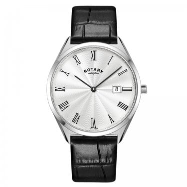 Rotary Gents Ultra Slim Silver Dial Black Leather Strap Watch