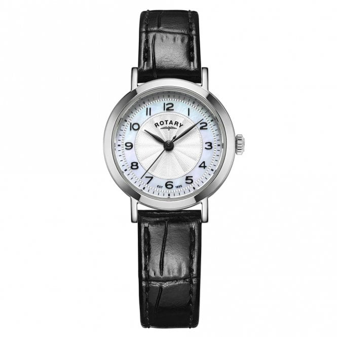 Rotary  Ladies Heritage Mother of Pearl Dial Black Leather Strap Watch
