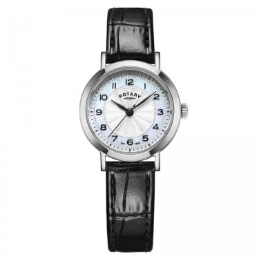 Rotary Ladies Heritage Mother of Pearl Dial Black Leather Strap Watch