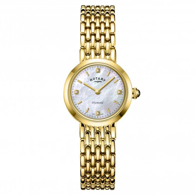 Rotary  Ladies Heritage Mother of Pearl Diamond Dial Gold Tone Stainless Steel Watch