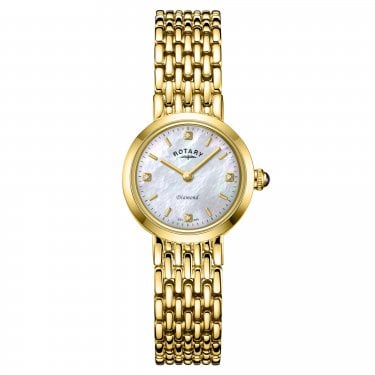 Rotary Ladies Heritage Mother of Pearl Diamond Dial Gold Tone Stainless Steel Watch