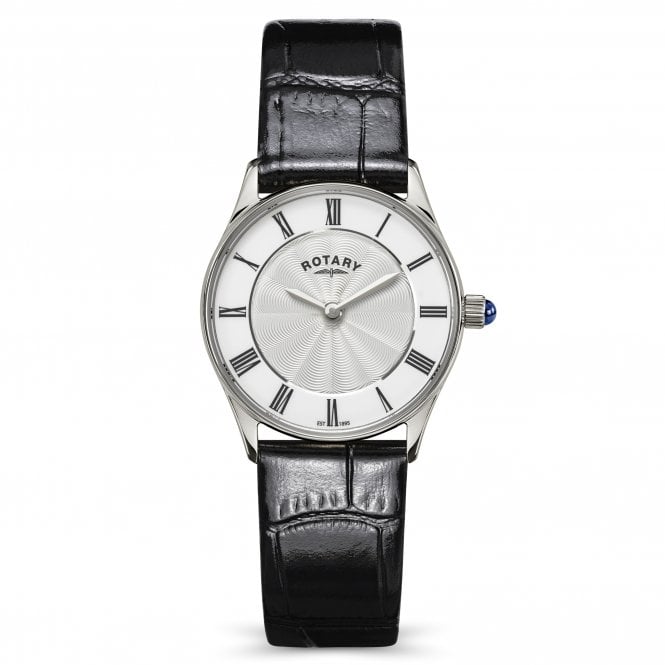 Rotary  Ladies Heritage Silver Dial Black Leather Strap Watch