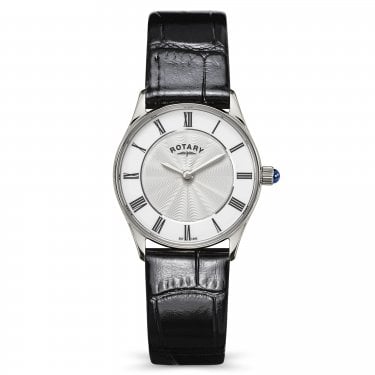 Rotary Ladies Heritage Silver Dial Black Leather Strap Watch