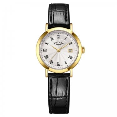 Rotary Ladies Heritage White Dial Black Leather Strap Watch