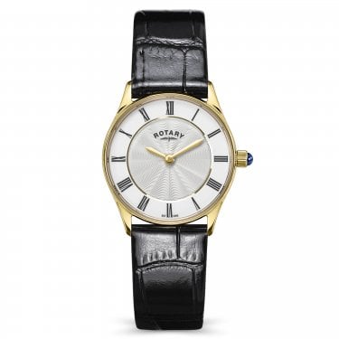 Rotary Ladies Heritage White Dial Black Leather Strap Watch