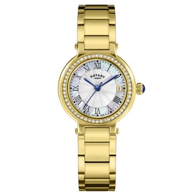 Rotary  Ladies Heritage White Dial Gold Tone Stainless Steel Watch