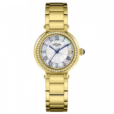 Rotary Ladies Heritage White Dial Gold Tone Stainless Steel Watch