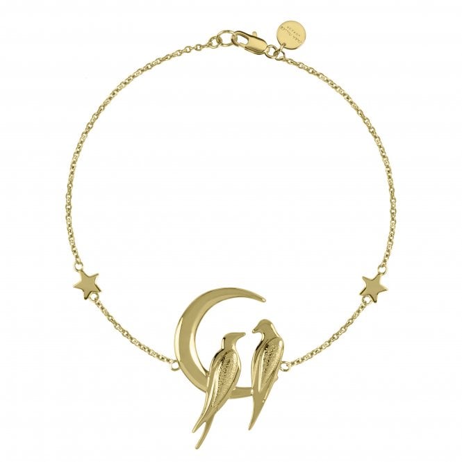 Sara Miller  Moonlight Birds Moon & Star Gold Tone Bracelet 17cm 