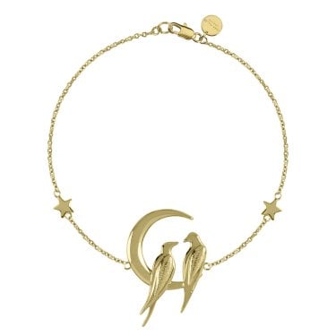 Sara Miller Moonlight Birds Moon & Star Gold Tone Bracelet 17cm 