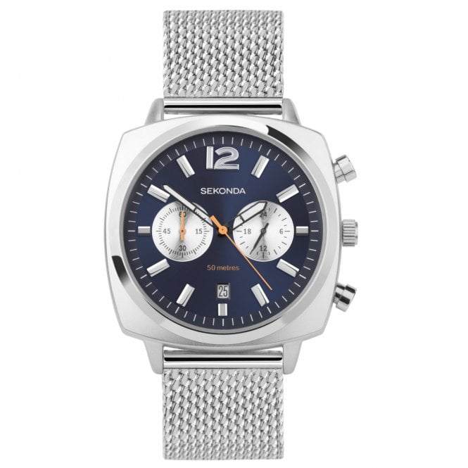 Sekonda  Gents Airborne Navy Dial Silver Mesh Strap Watch