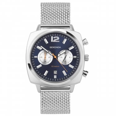 Sekonda Gents Airborne Navy Dial Silver Mesh Strap Watch