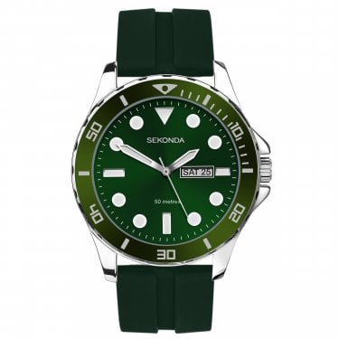 Sekonda Gents Balearic Green Dial Green Rubber Strap Watch