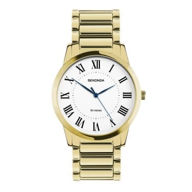 Sekonda Gents Beaumount White Dial Gold Tone Stainless Steel Watch