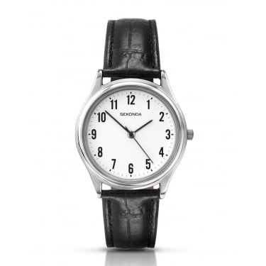 Sekonda Gents Black Leather Strap Watch