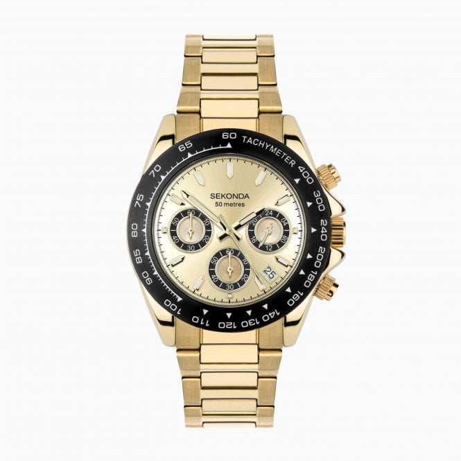 Sekonda  Gents Circuit Champagne Dial Gold Tone Stainless Steel Watch