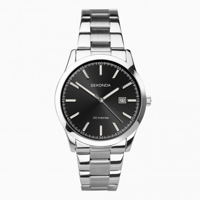 Sekonda  Gents Classic Black Dial Stainless Steel Watch