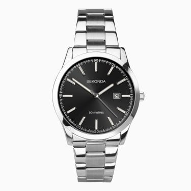 Sekonda Gents Classic Black Dial Stainless Steel Watch