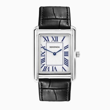 Sekonda Gents Clement White Dial Silver Tone Leather Strap Watch