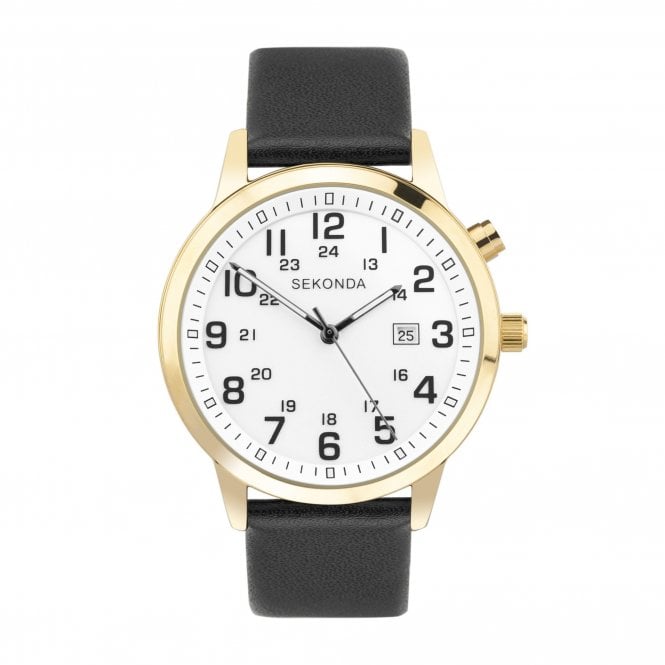 Sekonda  Gents Easy Reader White Dial Black Leather Strap Watch