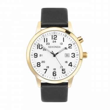 Sekonda Gents Easy Reader White Dial Black Leather Strap Watch