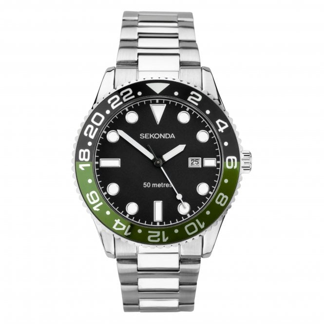 Sekonda  Gents Ocean Black & Green Dial Stainless Steel Watch