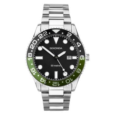 Sekonda Gents Ocean Black & Green Dial Stainless Steel Watch