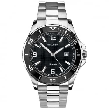 Sekonda Gents Silver Black Watch