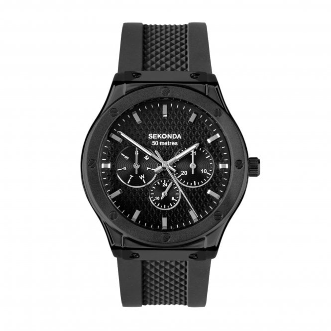 Sekonda  Gents Titan Black Dial Chronograph Black Silicone Strap Watch