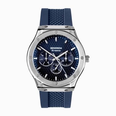 Sekonda Gents Titan Blue Dial Silver Tone Blue Silicone Strap Watch