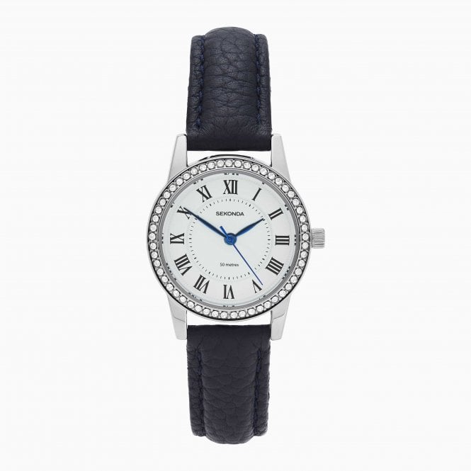 Sekonda  Ladies Beaumont Silver Tone White Dial Navy Strap Watch